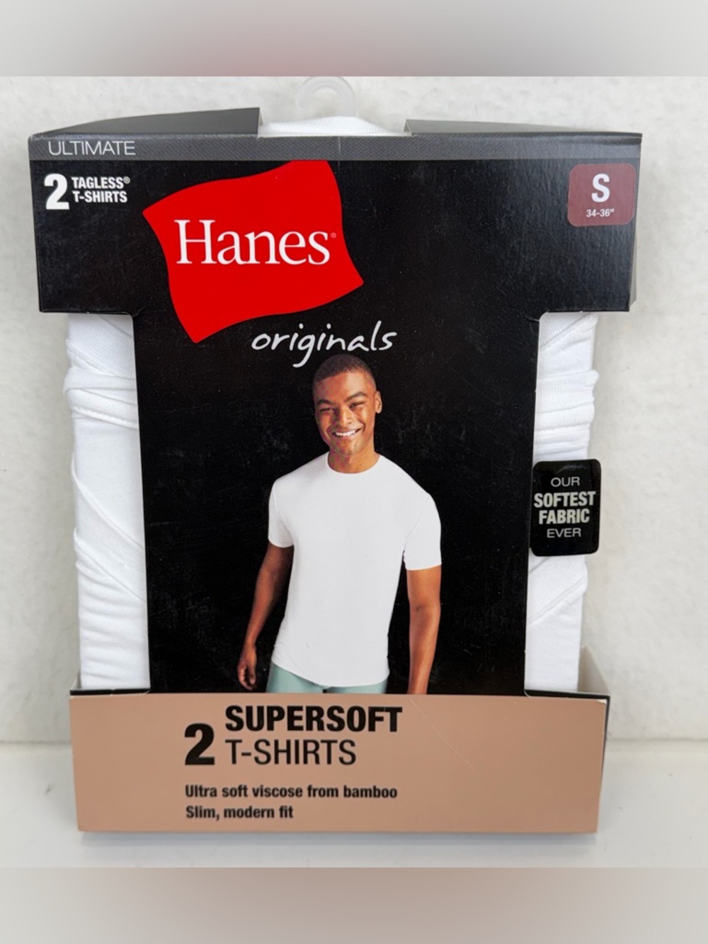 Hanes Originals 2 Men’s Supersoft T-Shirts White Bamboo Viscose Undershirt Small